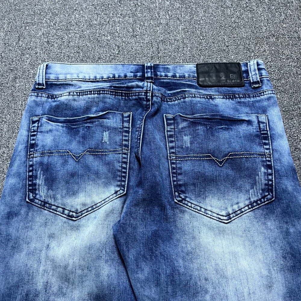 CJ Black Relaxed Straight Jeans 30x32 Blue Acid Wash Distressed Streetwear - Picture 5 of 9